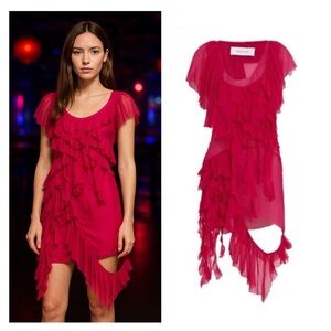 MARQUES ALMEIDA Mini Dress Pink Magenta Silk Chiffon Asymmetrical Small NWT NEW